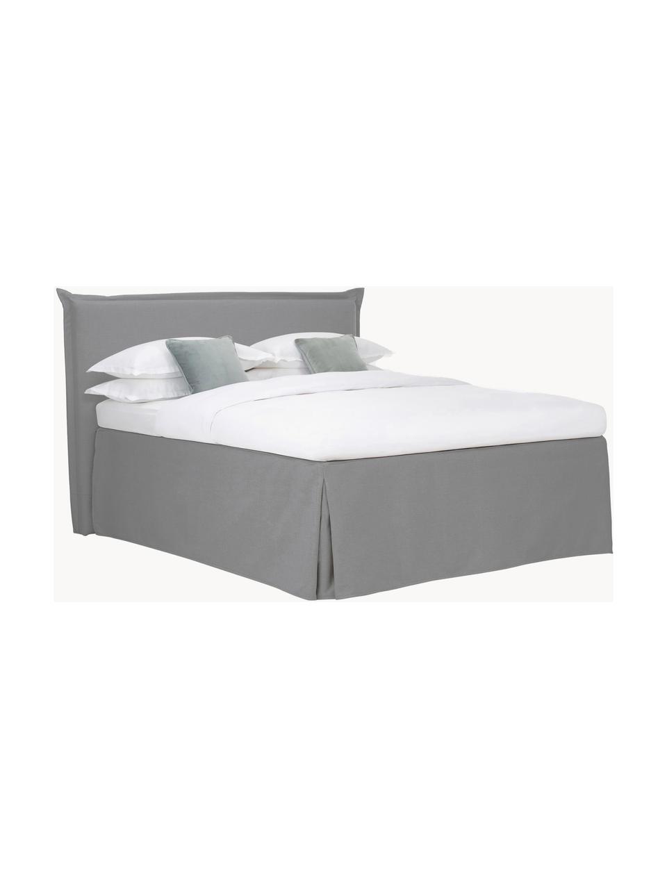 Premium Boxspringbett Violet, Matratze: 5-Zonen-Taschenfederkern, Füße: Massives Birkenholz, lack, Webstoff Dunkelgrau, B 140 x L 200 cm, Härtegrad H2