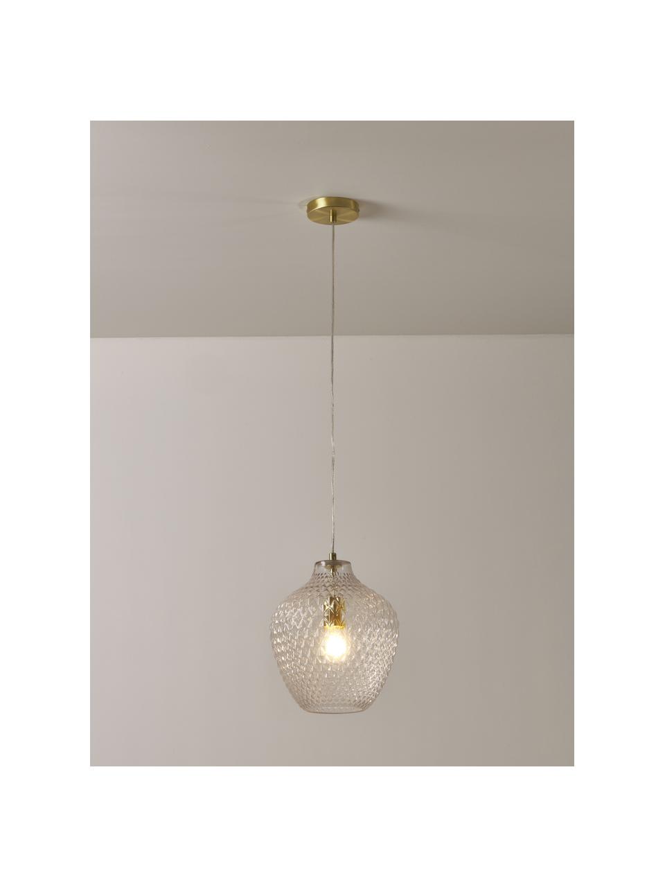 Petite suspension en verre Lee, Transparent, couleur laitonnée, Ø 27 x haut. 33 cm