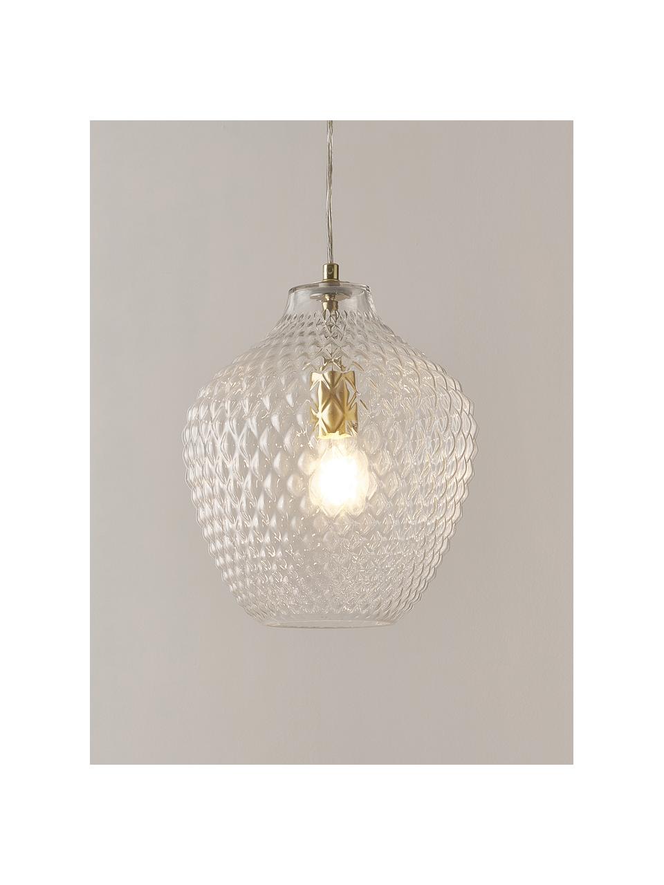 Petite suspension en verre Lee, Transparent, laiton, Ø 27 x haut. 33 cm