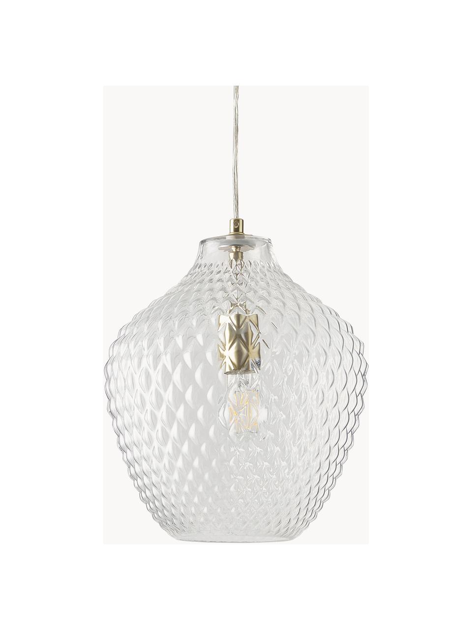 Petite suspension en verre Lee, Transparent, laiton, Ø 27 x haut. 33 cm