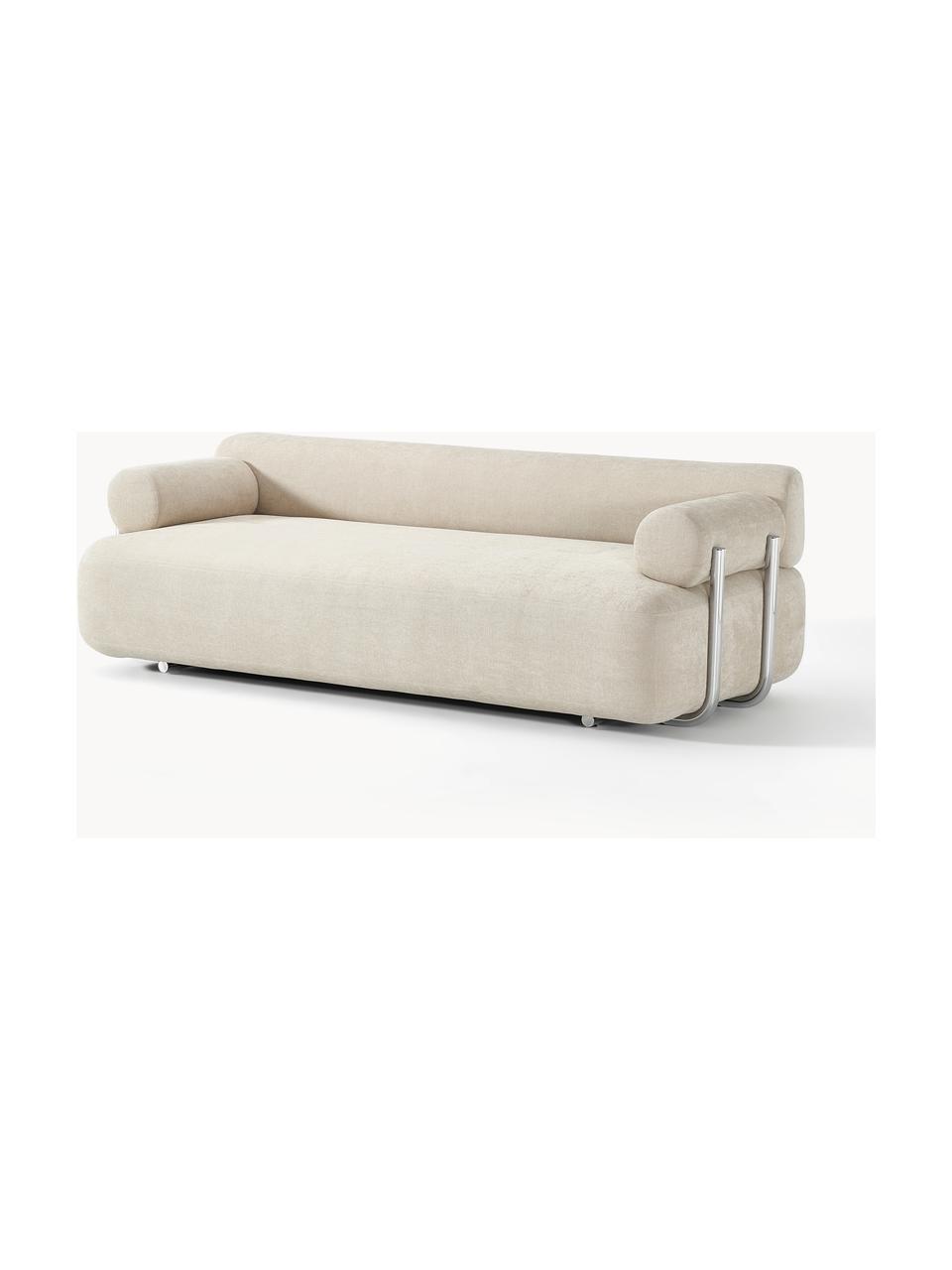 Sofa Stella (3-Sitzer), Bezug: 85 % Polyester, 15 % Baum, Gestell: Massives Fichtenholz, PEF, Webstoff Off White, B 222 x T 100 cm