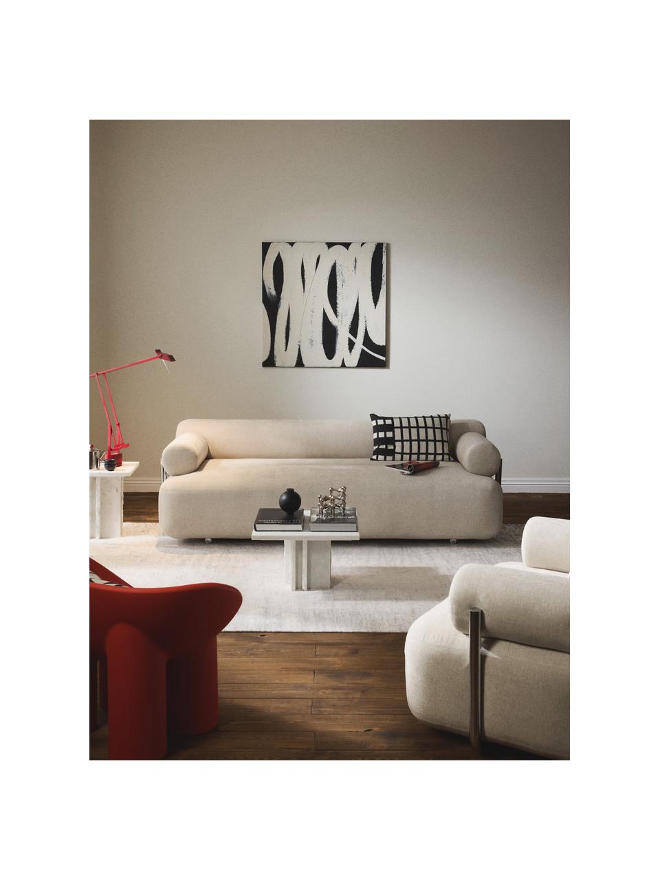 Sofa Stella (3-Sitzer), Bezug: 85 % Polyester, 15 % Baum, Gestell: Massives Fichtenholz, PEF, Webstoff Off White, B 222 x T 100 cm