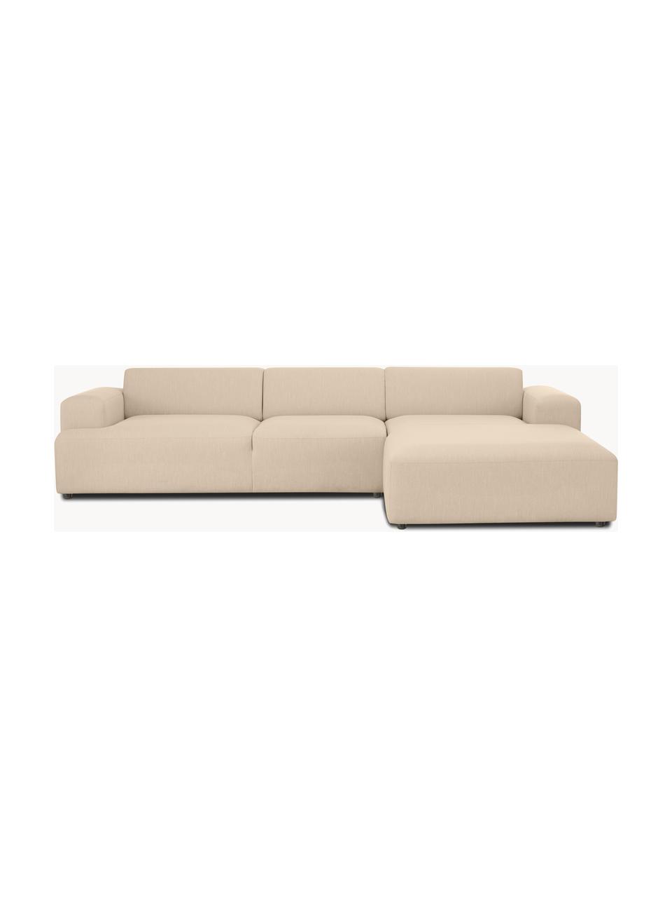 Divano angolare a 4 posti Melva, Rivestimento: 100% poliestre Il rivesti, Struttura: pino massiccio, certifica, Tessuto beige, Larg. 319 x Prof. 196 cm, chaise-longue a sinistra