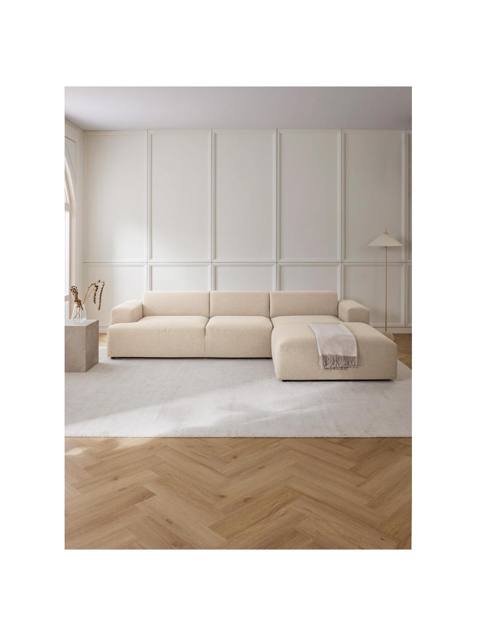 Ecksofa Melva (4-Sitzer), Bezug: 100% Polyester Der hochwe, Gestell: Massives Kiefernholz, Spa, Füße: Kunststoff Dieses Produkt, Webstoff Beige, B 319 x T 196 cm, Eckteil links