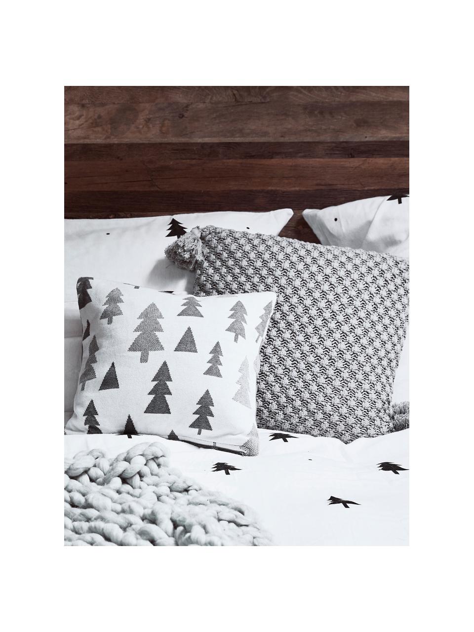 Poszewka na poduszkę z dzianiny z chwostami Astrid, 100% bawełna, Szary, S 50 x D 50 cm