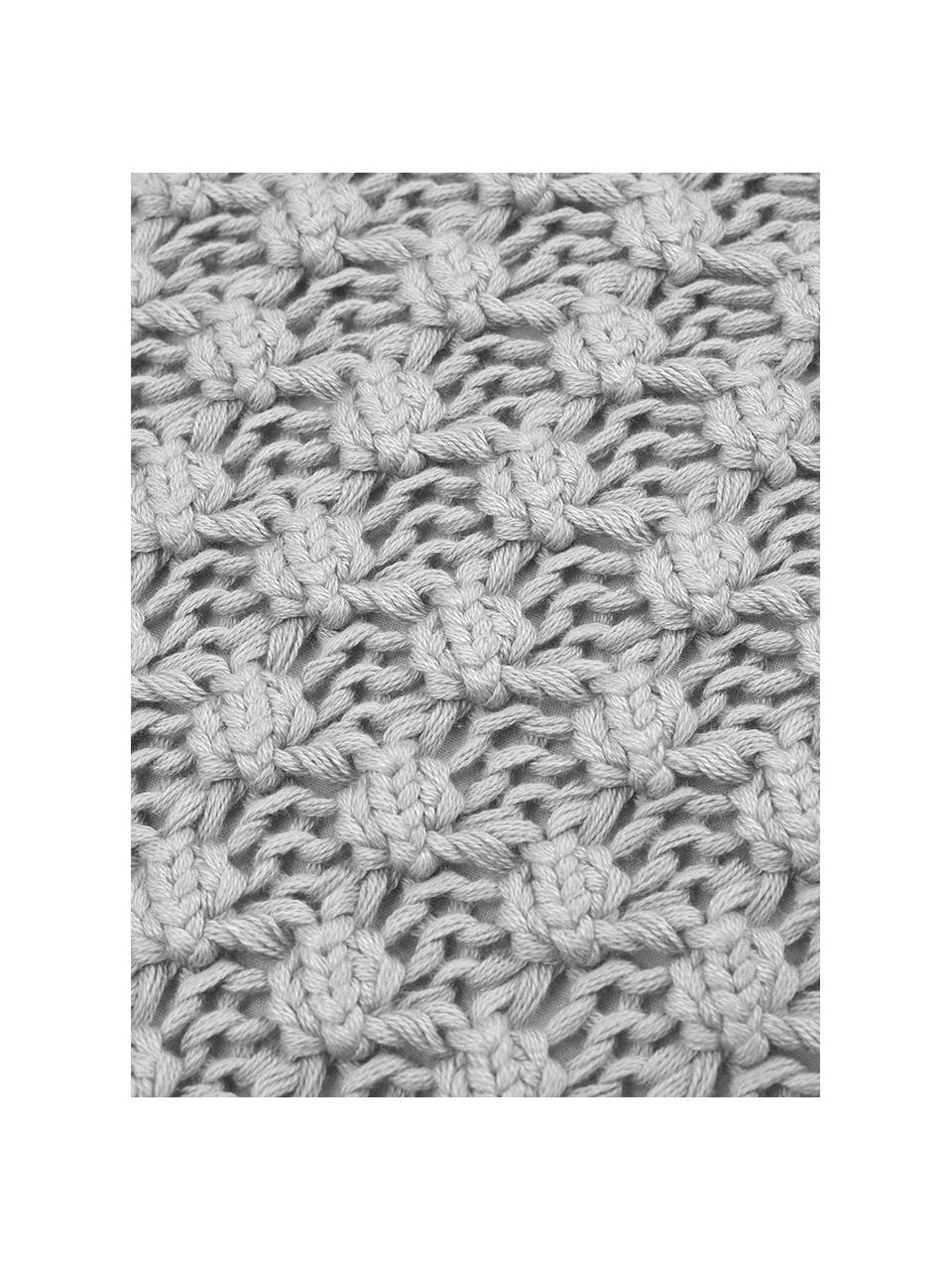 Gebreide kussenhoes Astrid met kwastjes in grijs, 100% gekamd katoen, Grijs, B 50 x L 50 cm