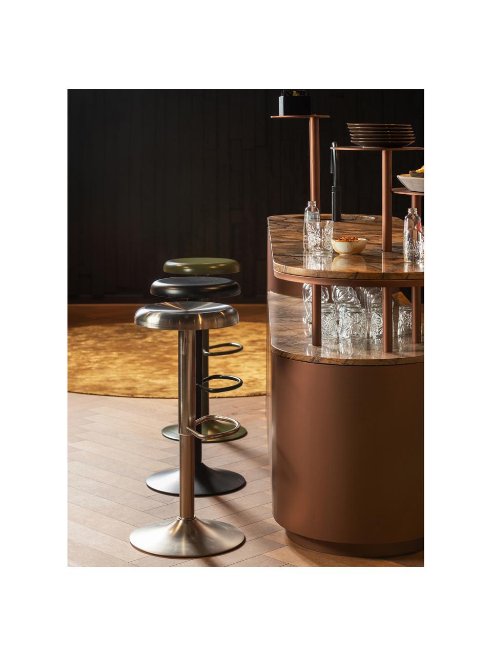 Tabouret de bar en métal Isaac, hauteur réglable, Aluminium, enduit, Argenté, Ø 39 x haut. 61 - 81 cm