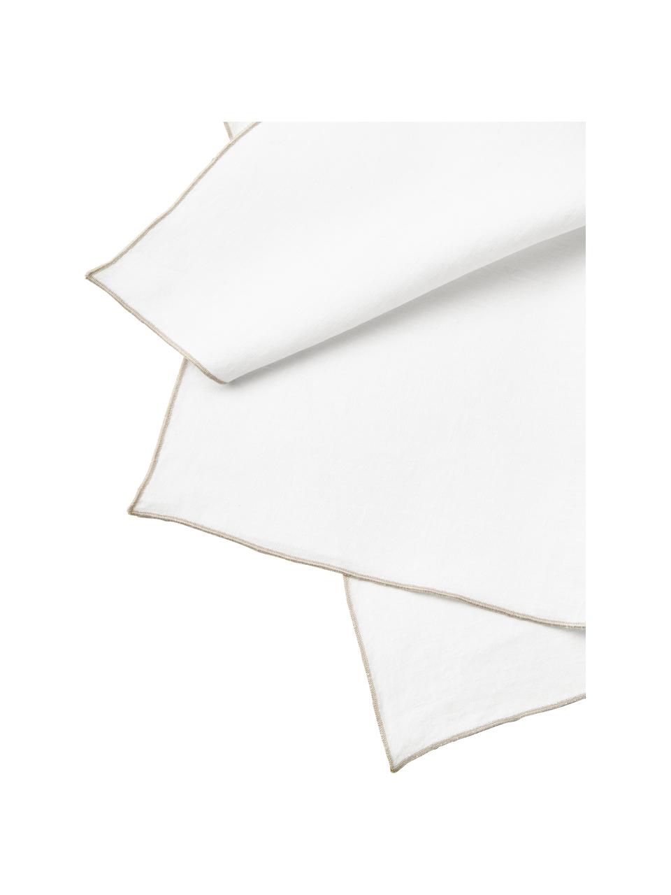 Serviettes de table en lin avec passepoil Kennedy, 4 pièces, 100 % lin lavé, certifié European Flax, Blanc, larg. 45 x long. 45 cm