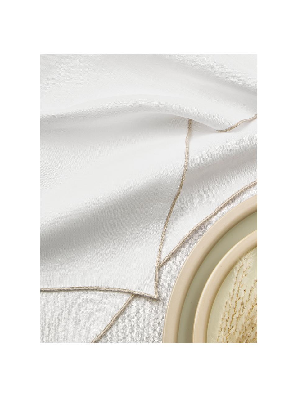 Serviettes de table en lin avec passepoil Kennedy, 4 pièces, 100 % lin lavé, certifié European Flax, Blanc, larg. 45 x long. 45 cm