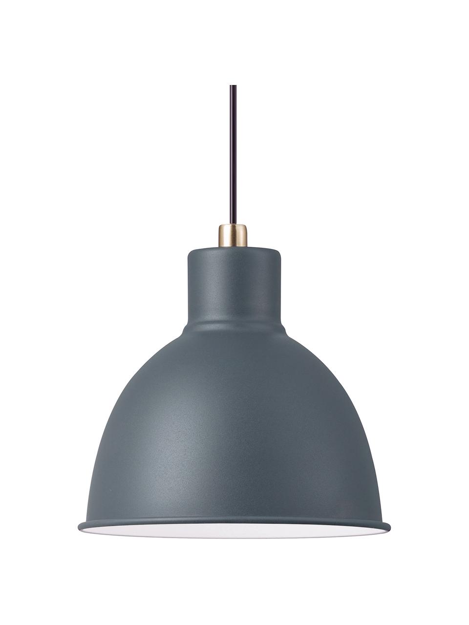 Kleine hanglamp Pop, Lampenkap: gecoat metaal, Decoratie: metaal, Baldakijn: kunststof, Grijs, messingkleurig, Ø 21 x H 24 cm