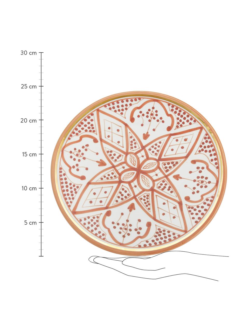 Ručně vyrobený marocký mělký talíř Beldi, Keramika, Oranžová, krémová, zlatá, Ø 26 cm, V 2 cm