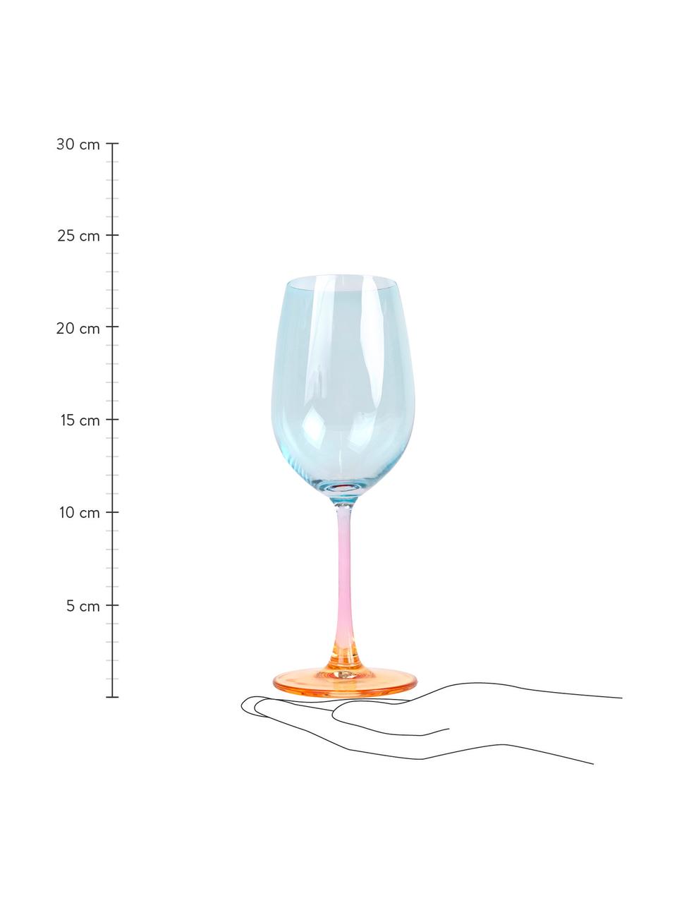 Poháre na víno Rainbow, 4 ks, Sklo, Bledoružová, modrá, oranžová, Ø 6 x V 22 cm, 350 ml