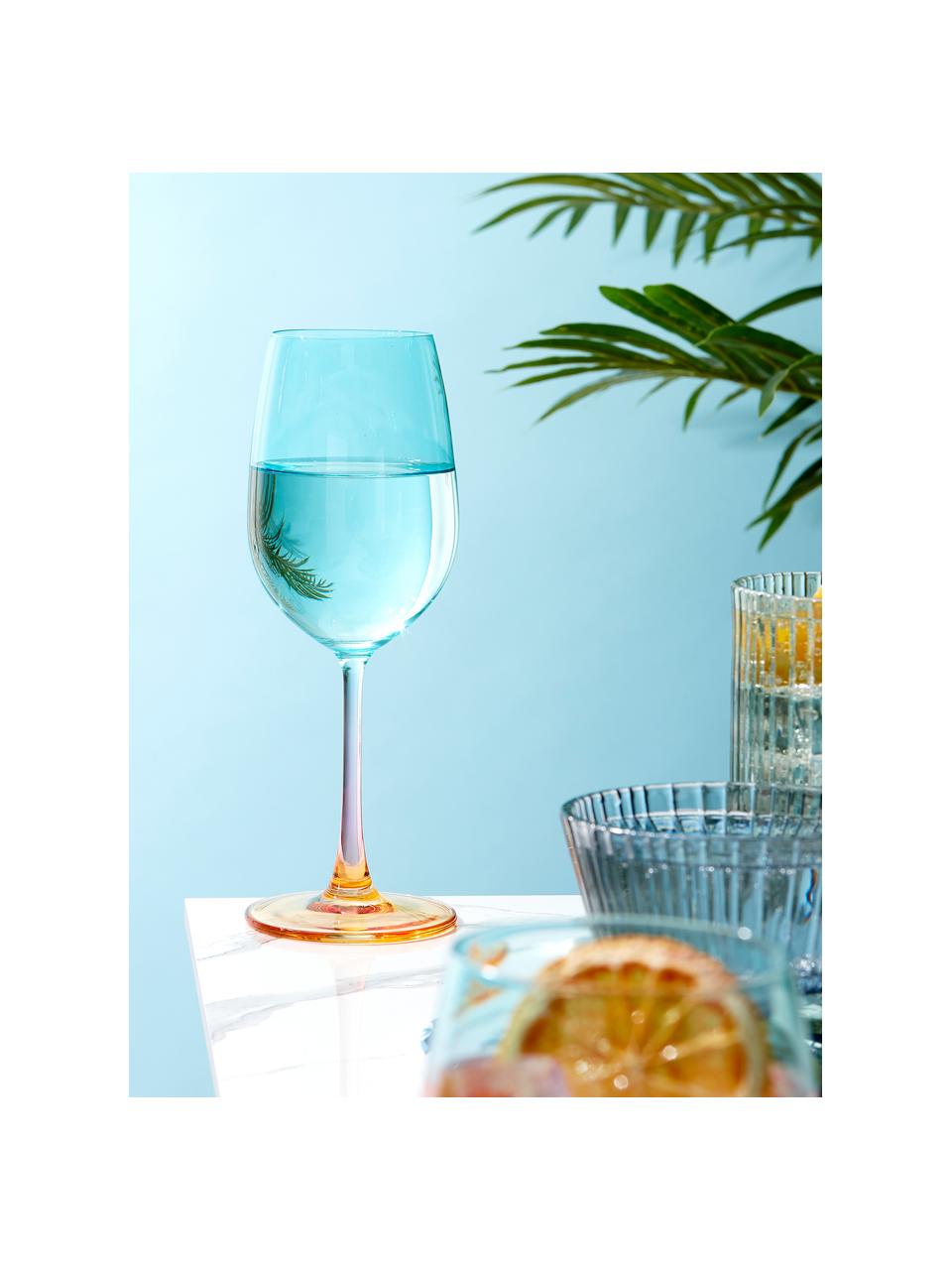 Poháre na víno Rainbow, 4 ks, Sklo, Bledoružová, modrá, oranžová, Ø 6 x V 22 cm, 350 ml