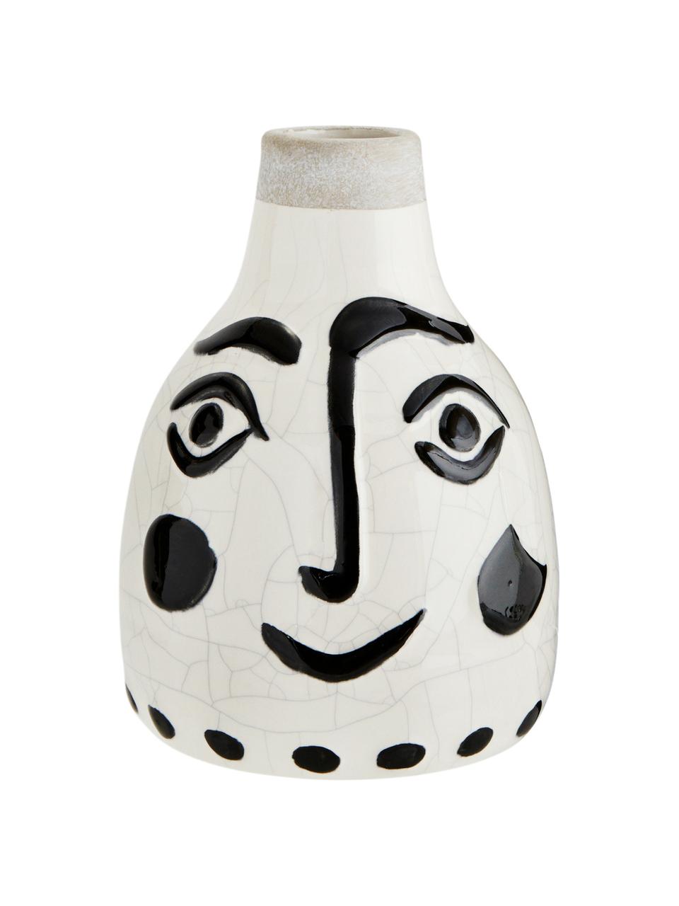 Vase Face mit Craquelé Glasur, Steingut, Weiß, Schwarz, Ø 14 x H 21 cm