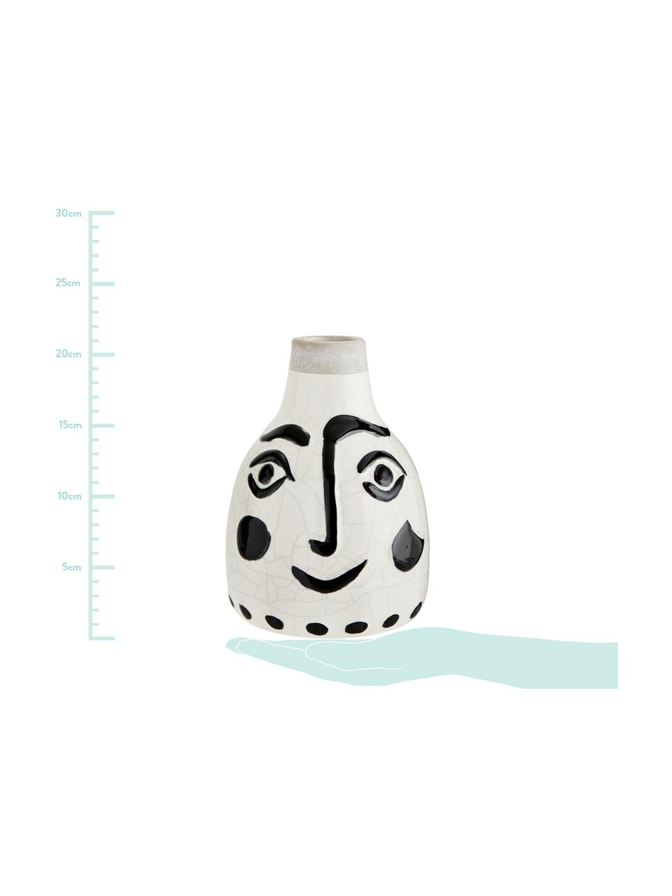 Vase Face mit Craquelé Glasur, Steingut, Weiß, Schwarz, Ø 14 x H 21 cm