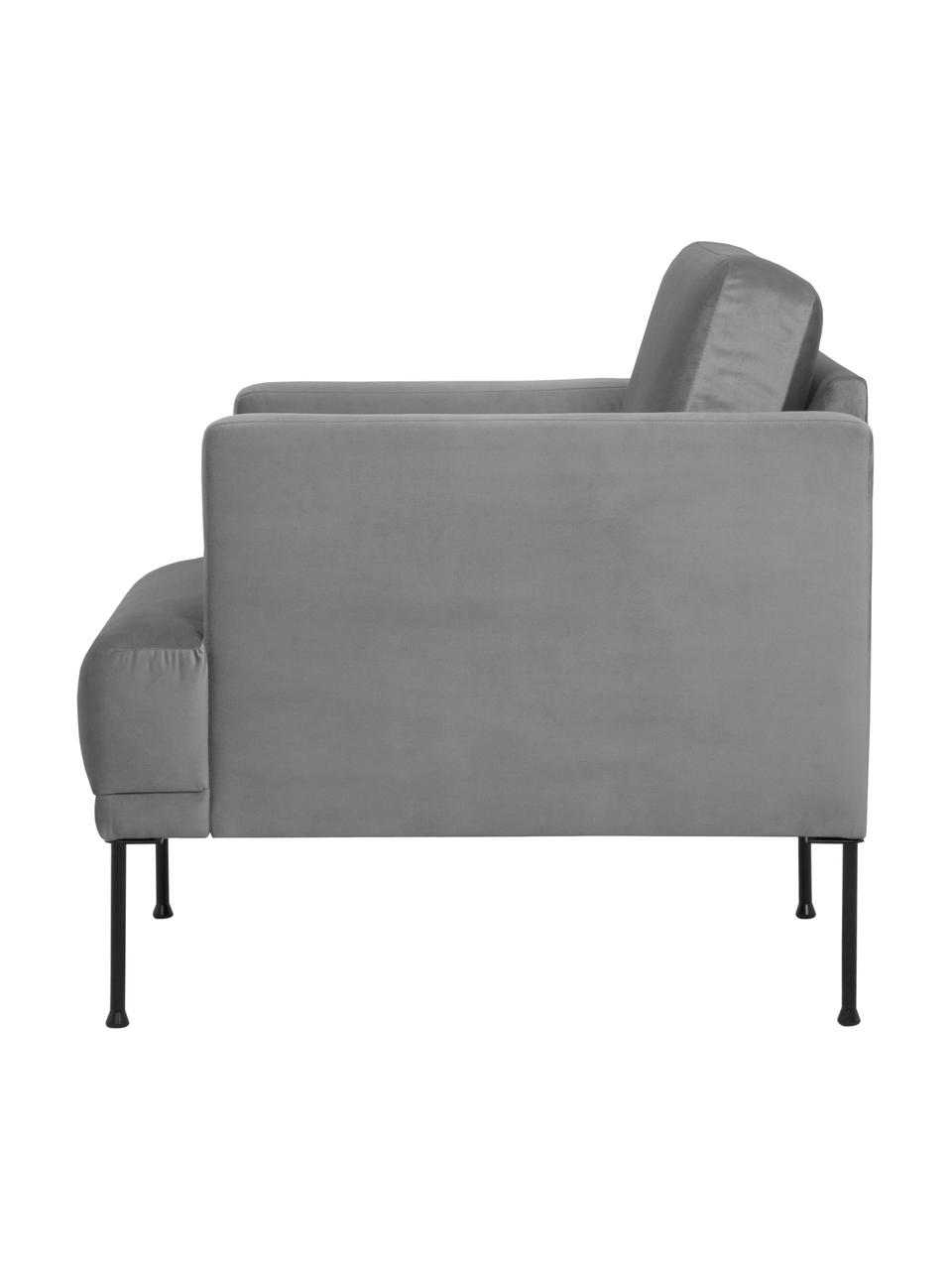 Sillón de terciopelo Fluente, Tapizado: terciopelo (poliéster de , Estructura: madera de pino maciza, Patas: metal con pintura en polv, Terciopelo gris claro, An 74 x F 85 cm