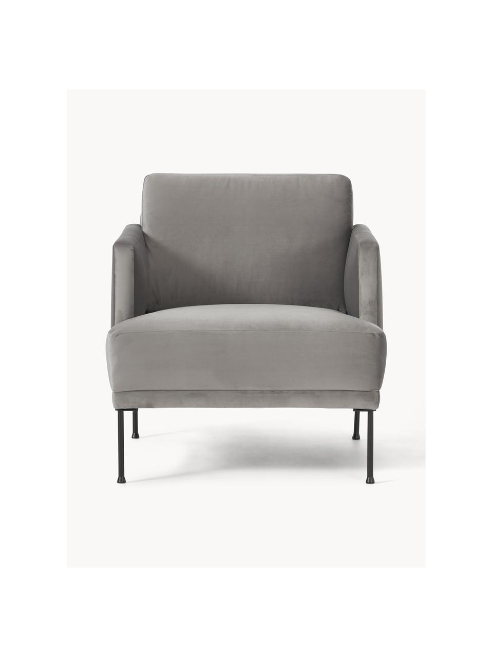 Fluwelen fauteuil Fluente, Bekleding: fluweel (hoogwaardig poly, Frame: massief grenenhout, Poten: gepoedercoat metaal Diese, Fluweel grijs, B 74 x D 85 cm