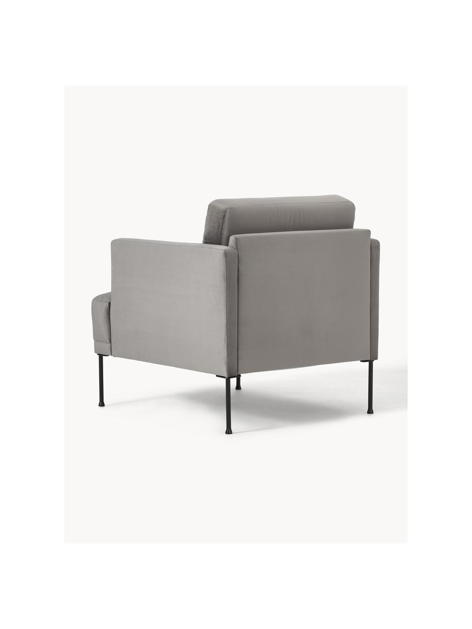 Fluwelen fauteuil Fluente, Bekleding: fluweel (hoogwaardig poly, Frame: massief grenenhout, Poten: gepoedercoat metaal Diese, Fluweel grijs, B 74 x D 85 cm