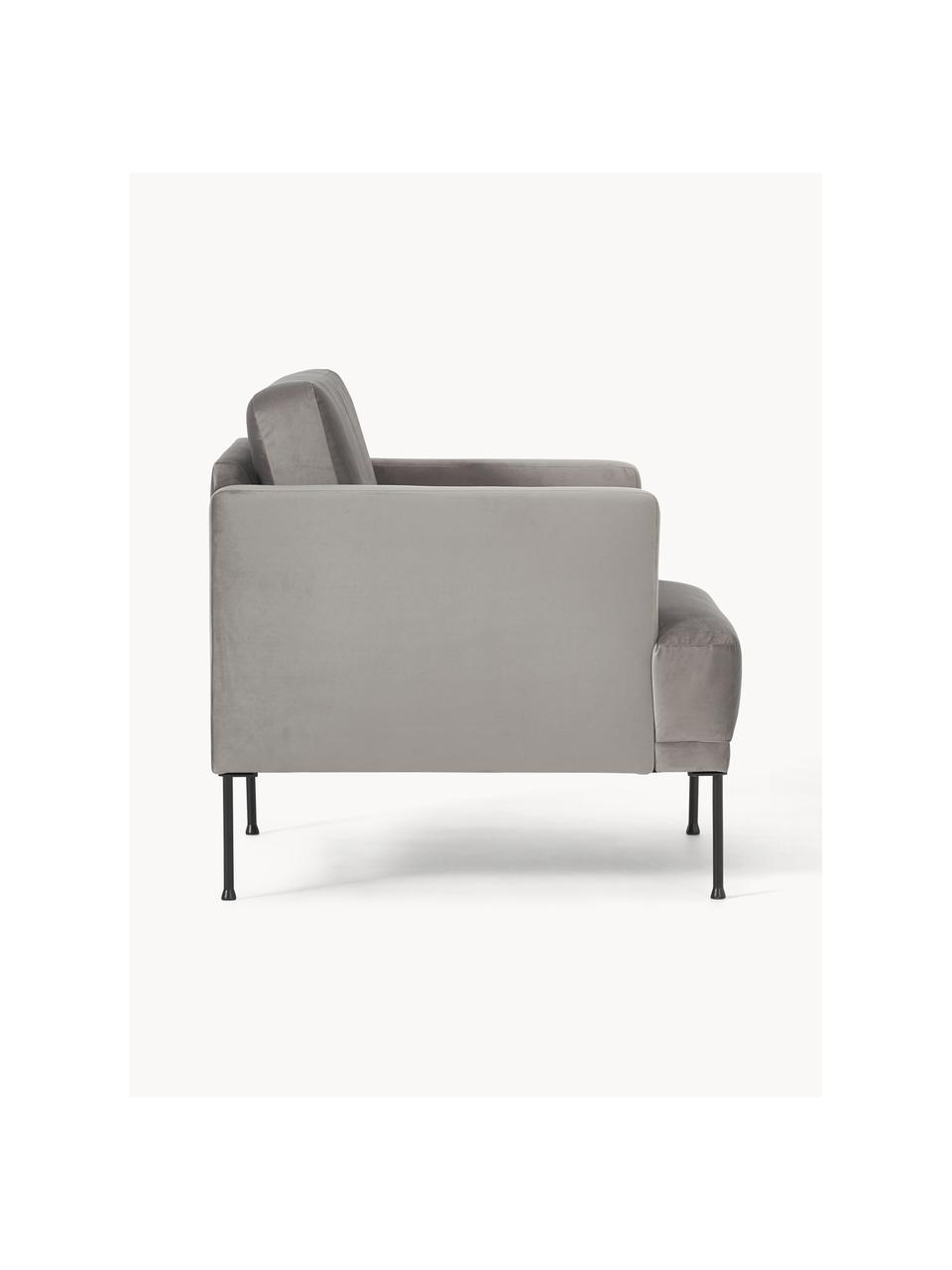 Fluwelen fauteuil Fluente, Bekleding: fluweel (hoogwaardig poly, Frame: massief grenenhout, Poten: gepoedercoat metaal Diese, Fluweel grijs, B 74 x D 85 cm