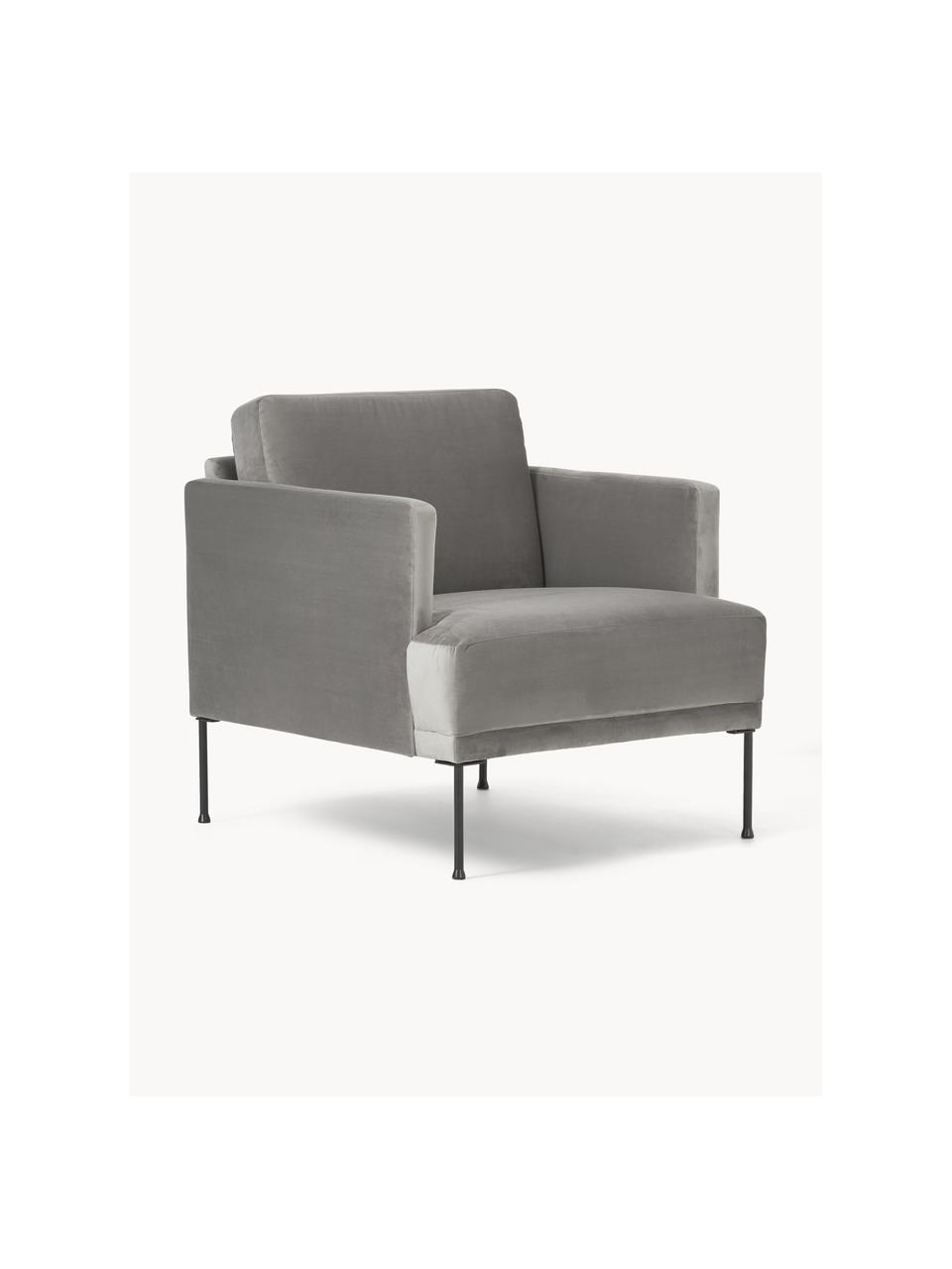 Fauteuil en velours Fluente, Velours gris, larg. 74 x prof. 85 cm