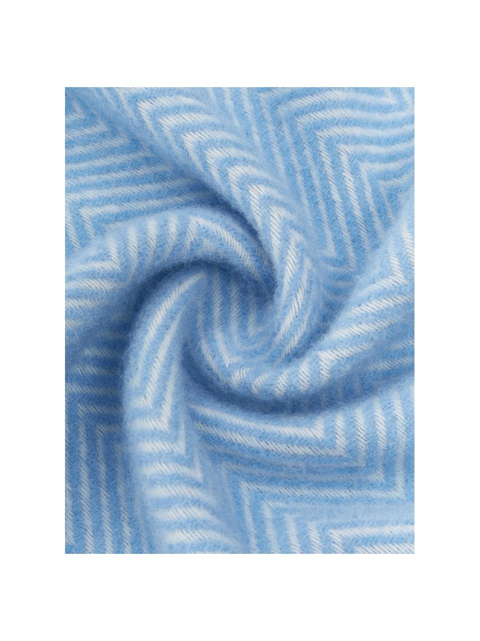 Manta de lana con flecos Tirol-Mona, Azul claro, blanco, An 140 x L 200 cm