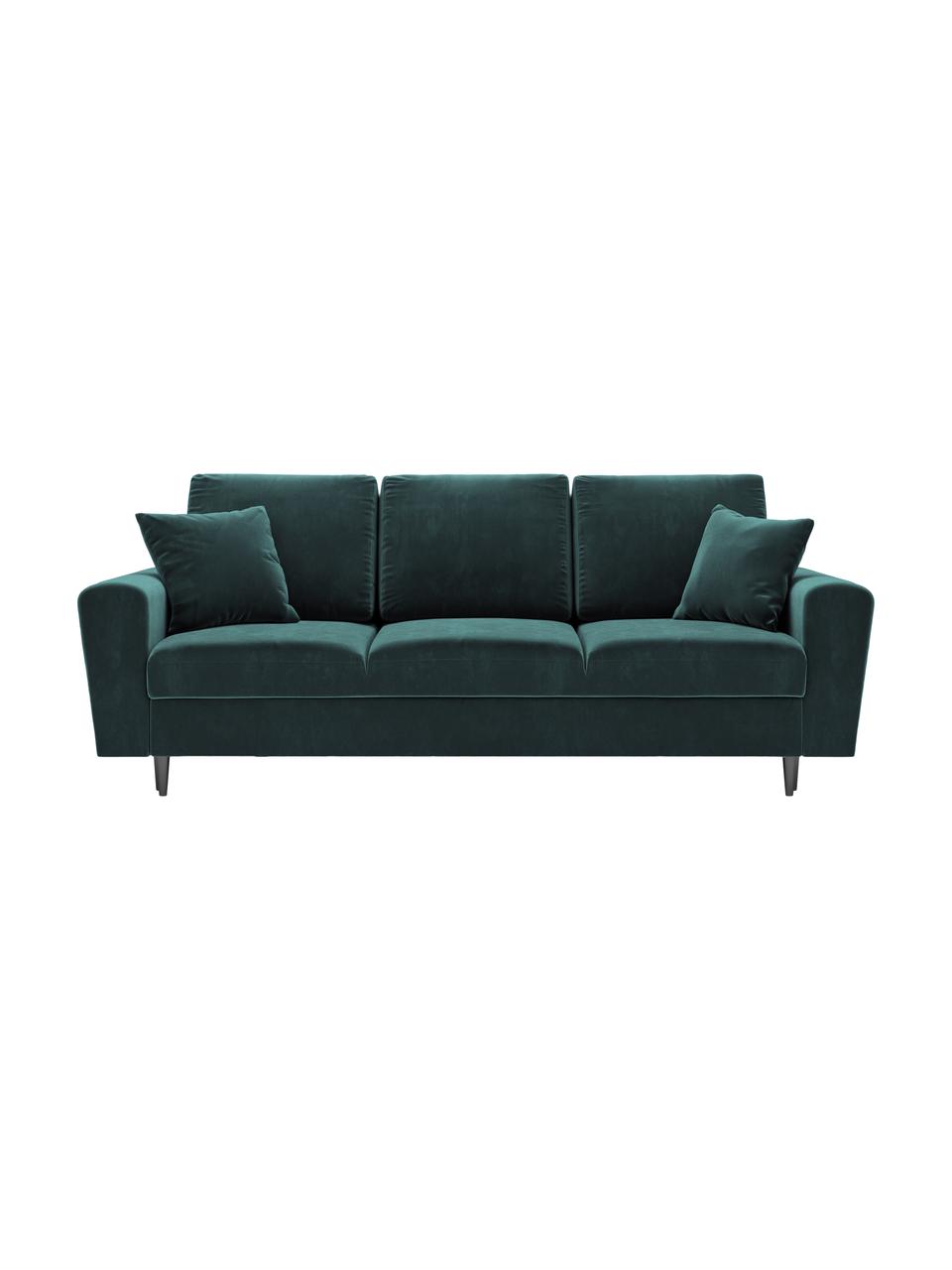 Fluwelen slaapbank Moghan (3-zits) met opbergruimte, Bekleding: polyester fluweel Met 50., Frame: massief grenen, triplex, , Poten: metaal, gelakt, Fluweel groen, zwart, B 235 x D 100 cm