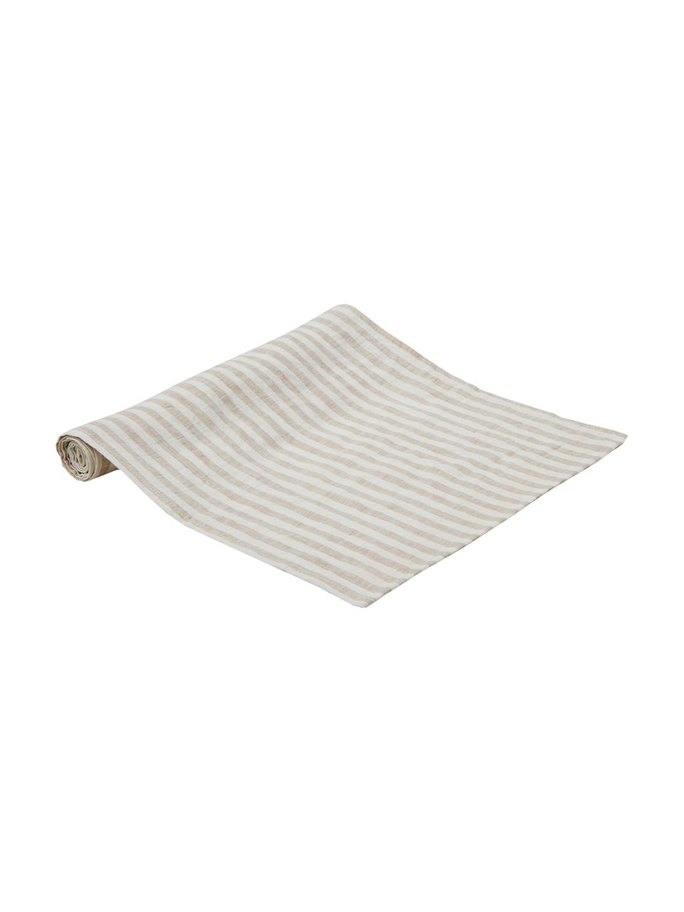 Chemin de table pur lin Solami, Beige, blanc