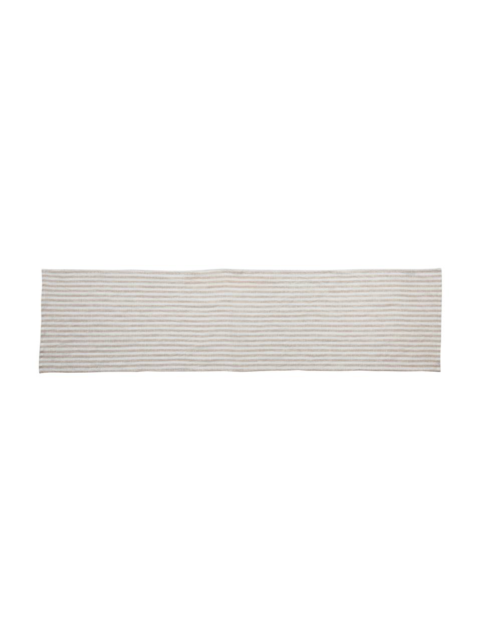 Camino de mesa de lino Solami, Lino, Beige, blanco, An 40 x L 150 cm