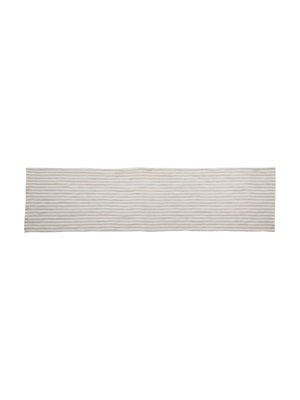 Chemin de table pur lin Solami, Beige, blanc