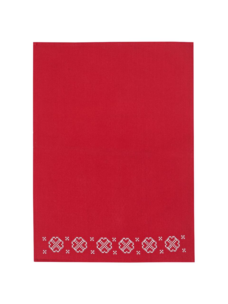 Canovaccio con motivo invernale Embroidery, Cotone, Rosso, bianco, Lung. 70 x Larg. 50 cm