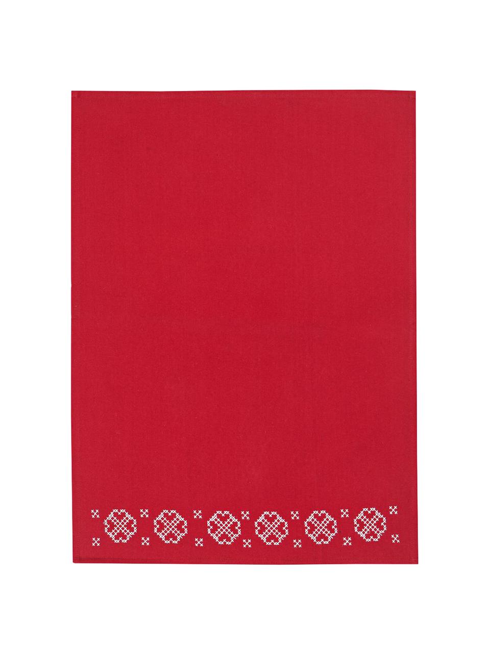 Torchon rouge motif Noël Embroidery, Rouge, blanc