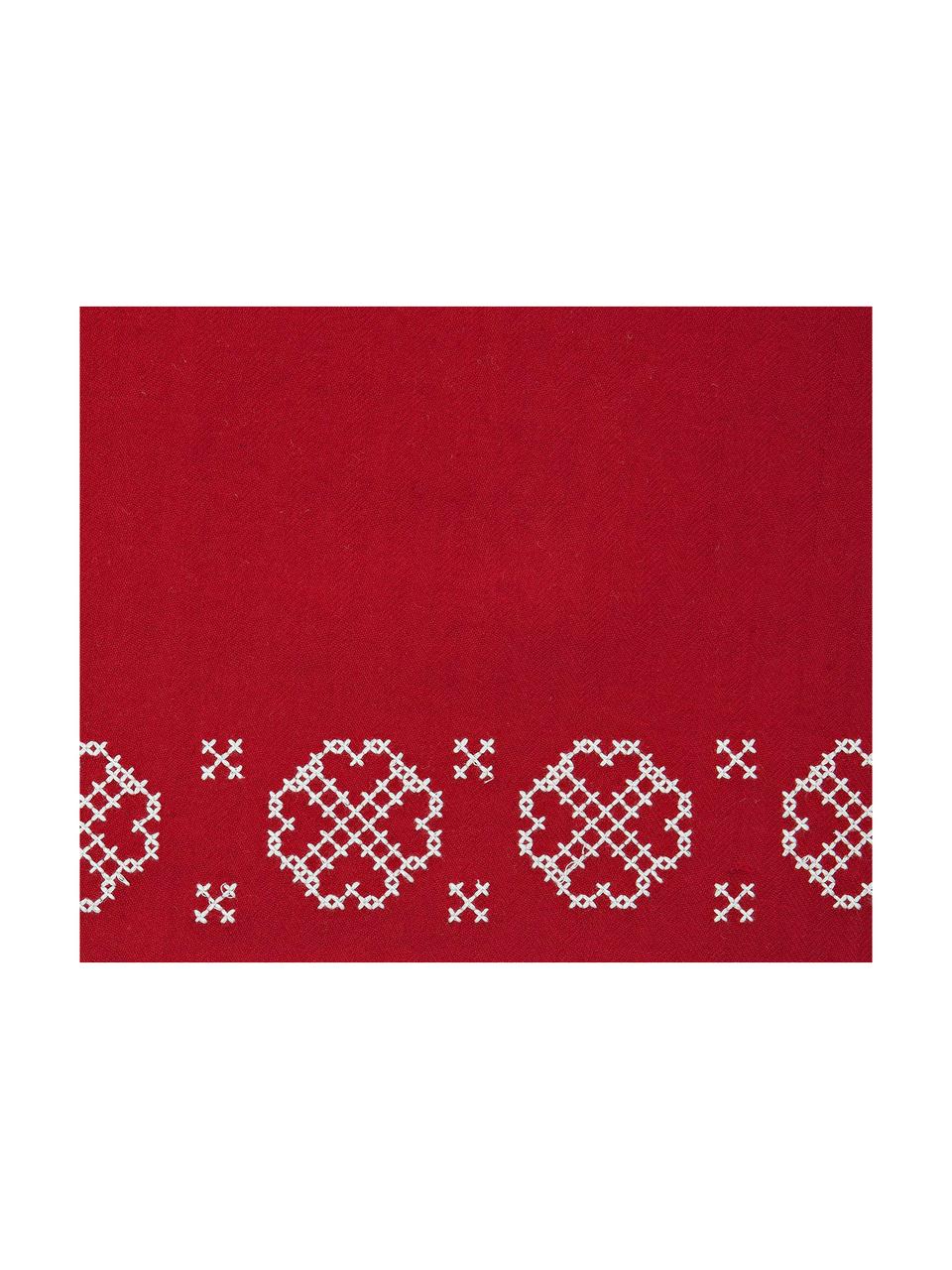 Torchon rouge motif Noël Embroidery, Rouge, blanc