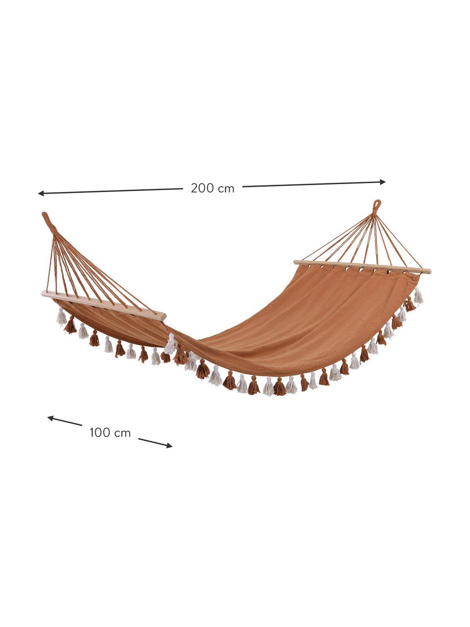 Houpací síť s třásněmi Beach, 65 % bavlna, 35 % polyester, Hnědá, Š 100 cm, D 200 cm