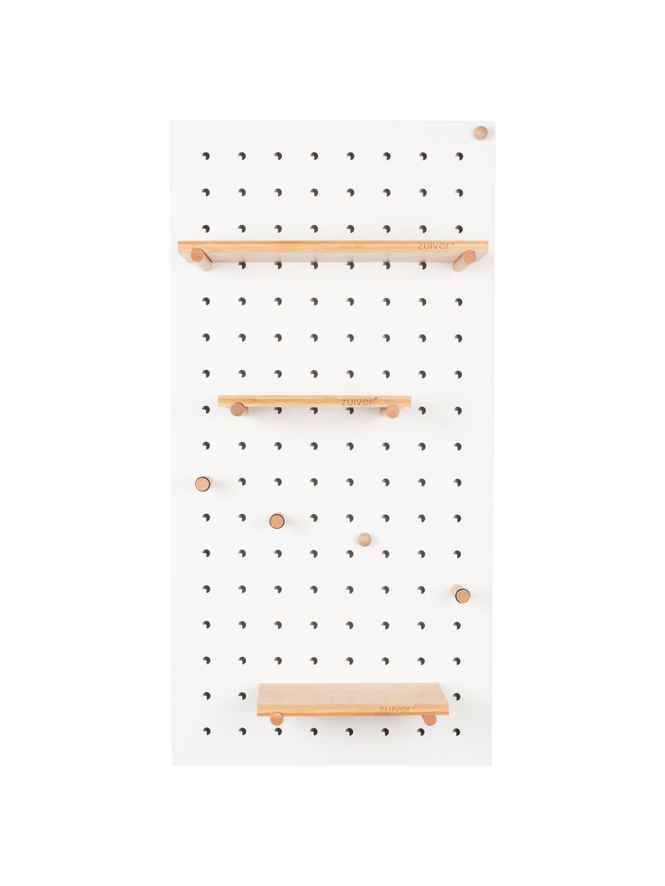 Półka ścienna z  drewnianymi haczykami i magnesami Bundy, Biały, S 90 x W 45 cm