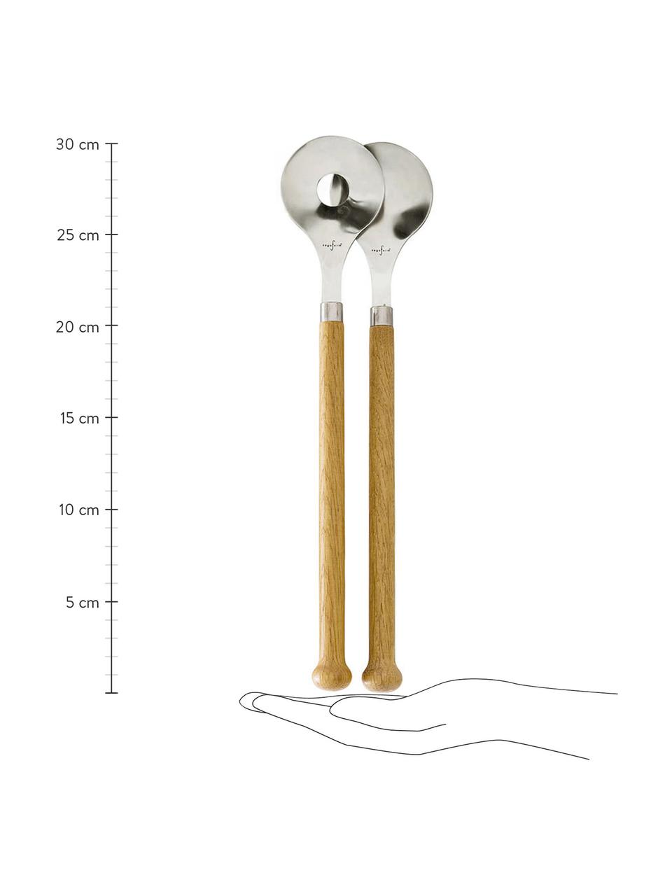 Salatbesteck Henny mit Griffen aus Eichenholz, 2er-Set, Rostfreier Stahl, Eichenholz, Eichenholz, Stahl, B 6 cm x L 31 cm