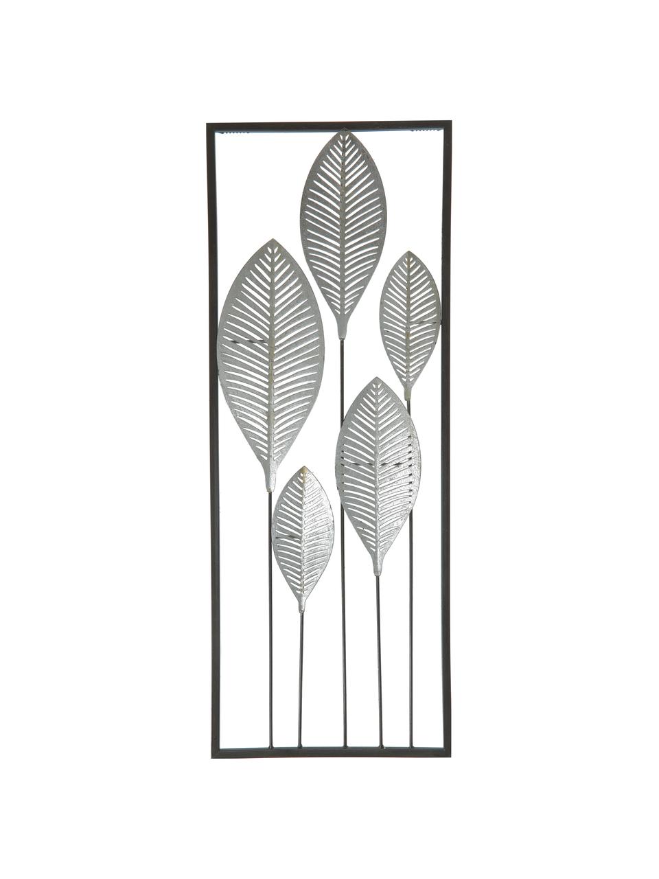 Dekoracja ścienna z metalową ramą Fronds, Metal powlekany, Czarny, odcienie srebrnego, S 29 x W 75 cm