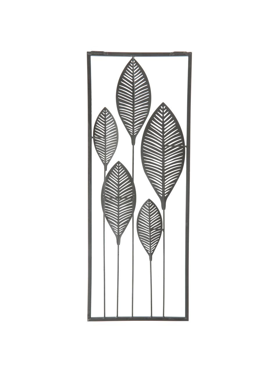 Wandobjekt Fronds mit schwarzem Metallrahmen, Metall, beschichtet, Schwarz, Silberfarben, B 29 x H 75 cm