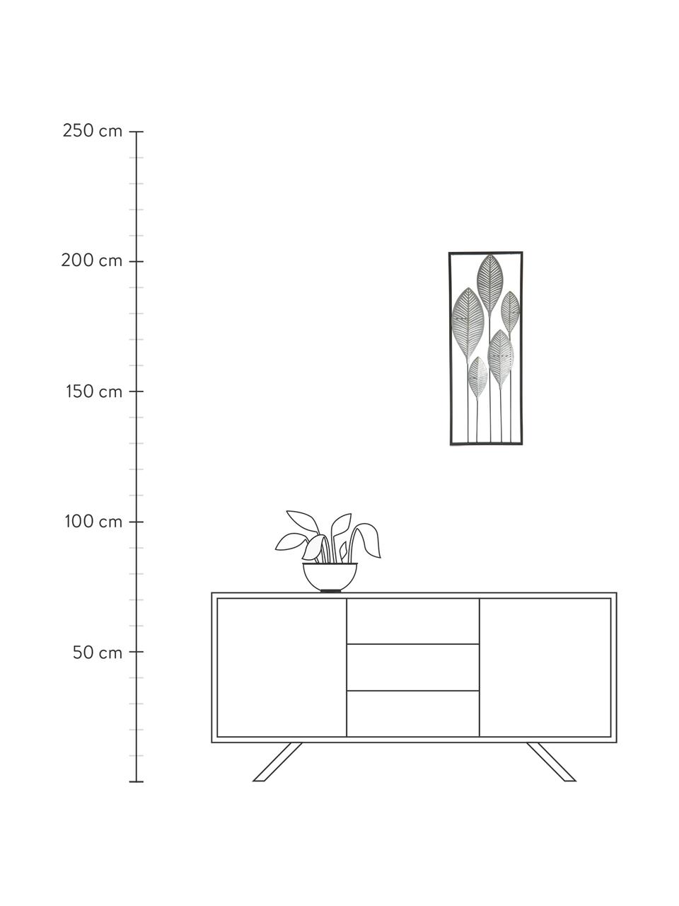 Wandobject Fronds met zwarte metalen lijst, Gecoat metaal, Zwart, zilverkleurig, B 29 x H 75 cm