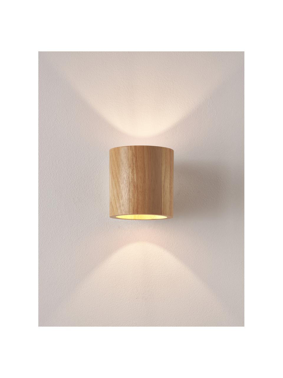 Kleine wandlamp Roda van hout, Lampenkap: rubberhout, Rubberhout, B 10 x H 10 cm