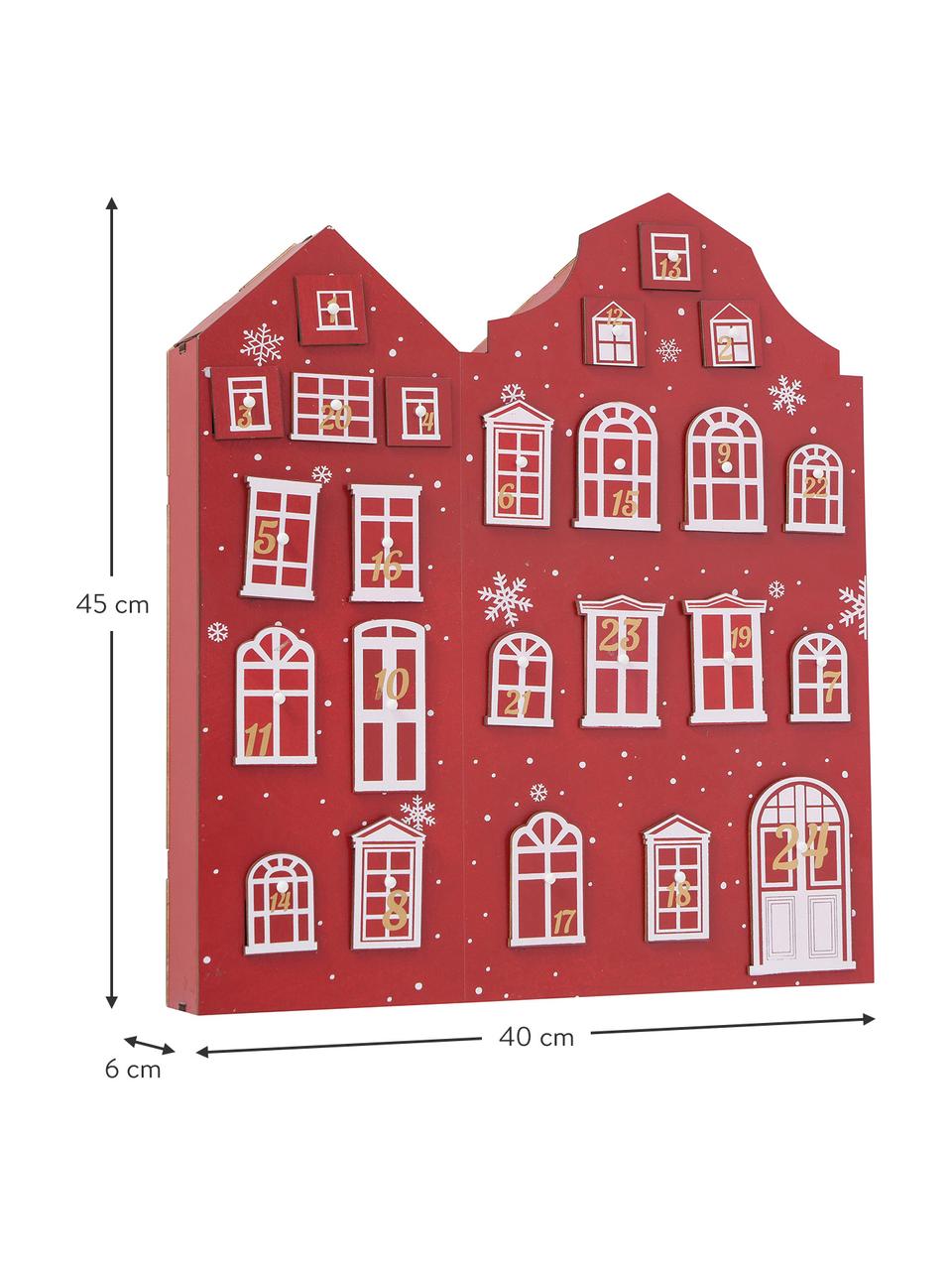 Calendrier de l'Avent Rogan, Contreplaqué, imprimé, Rouge, blanc, larg. 40 x haut. 45 cm