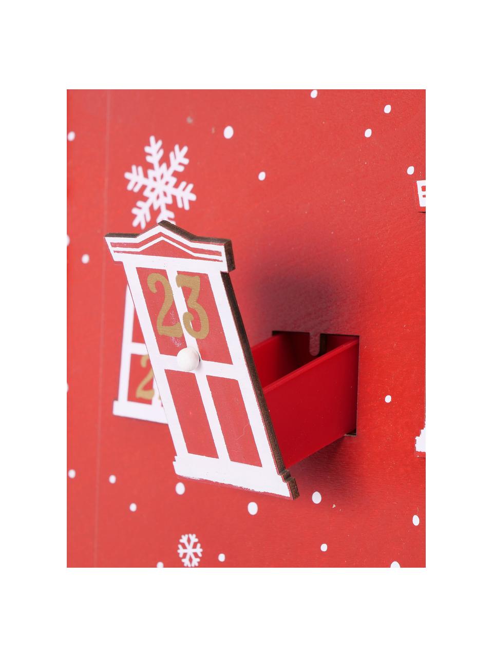 Adventskalender Rogan, Sperrholz, bedruckt, Rot, Weiss, B 40 x H 45 cm