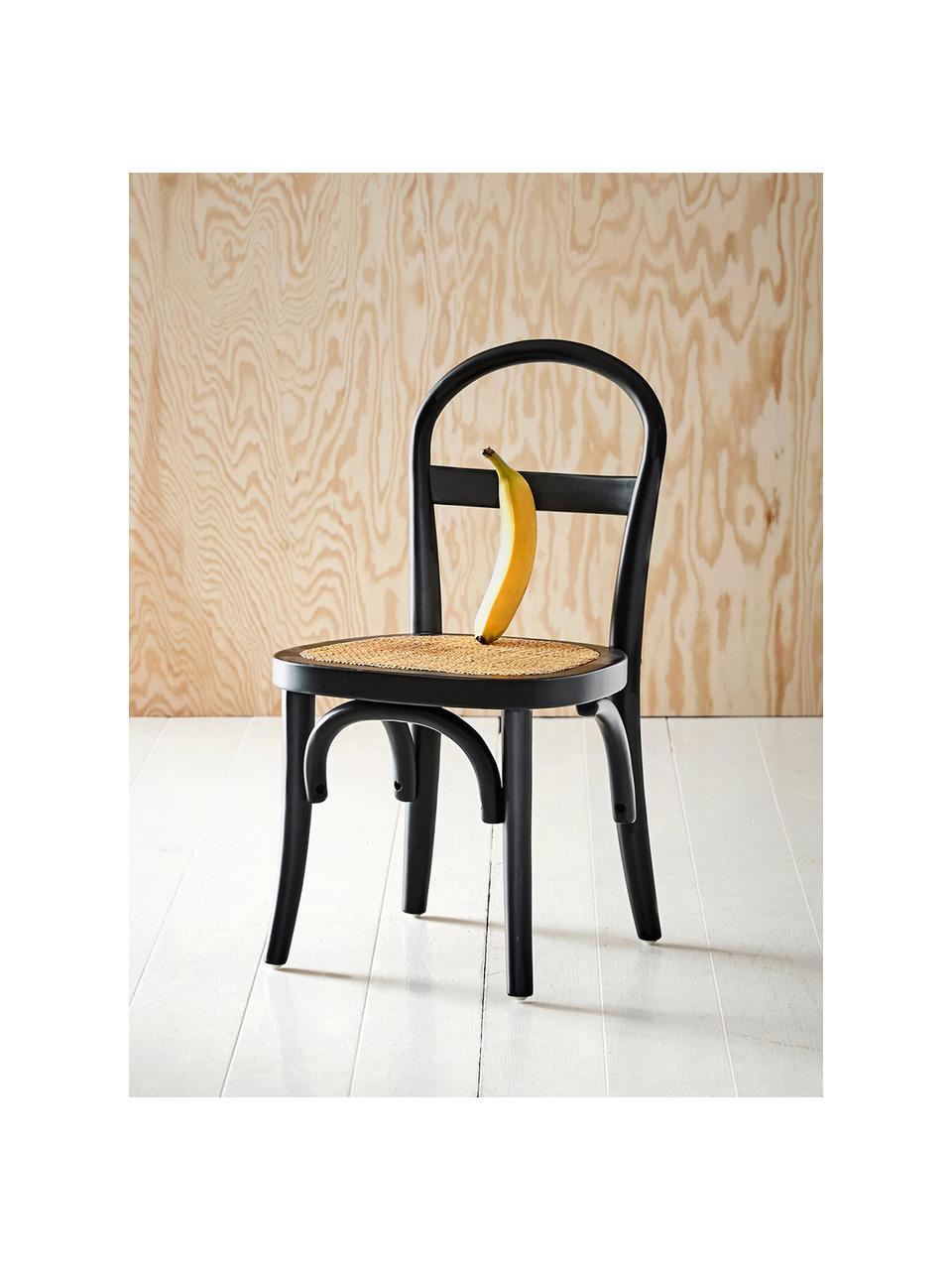 Sillas infantiles de madera con tejido vienés Rippats, 2 uds., Estructura: madera de abedul, Asiento: ratán, Negro, beige, An 33 x F 35 cm