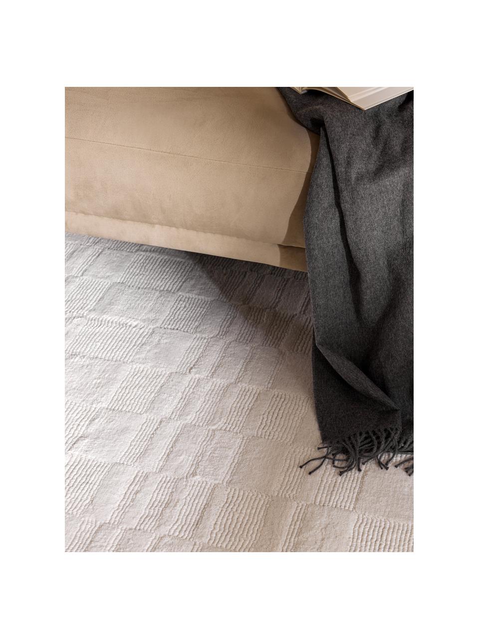 Vloerkleed Kelsie met geruit design, 100% polyester, GRS-gecertificeerd, Wit, B 80 x L 150 cm (maat XS)