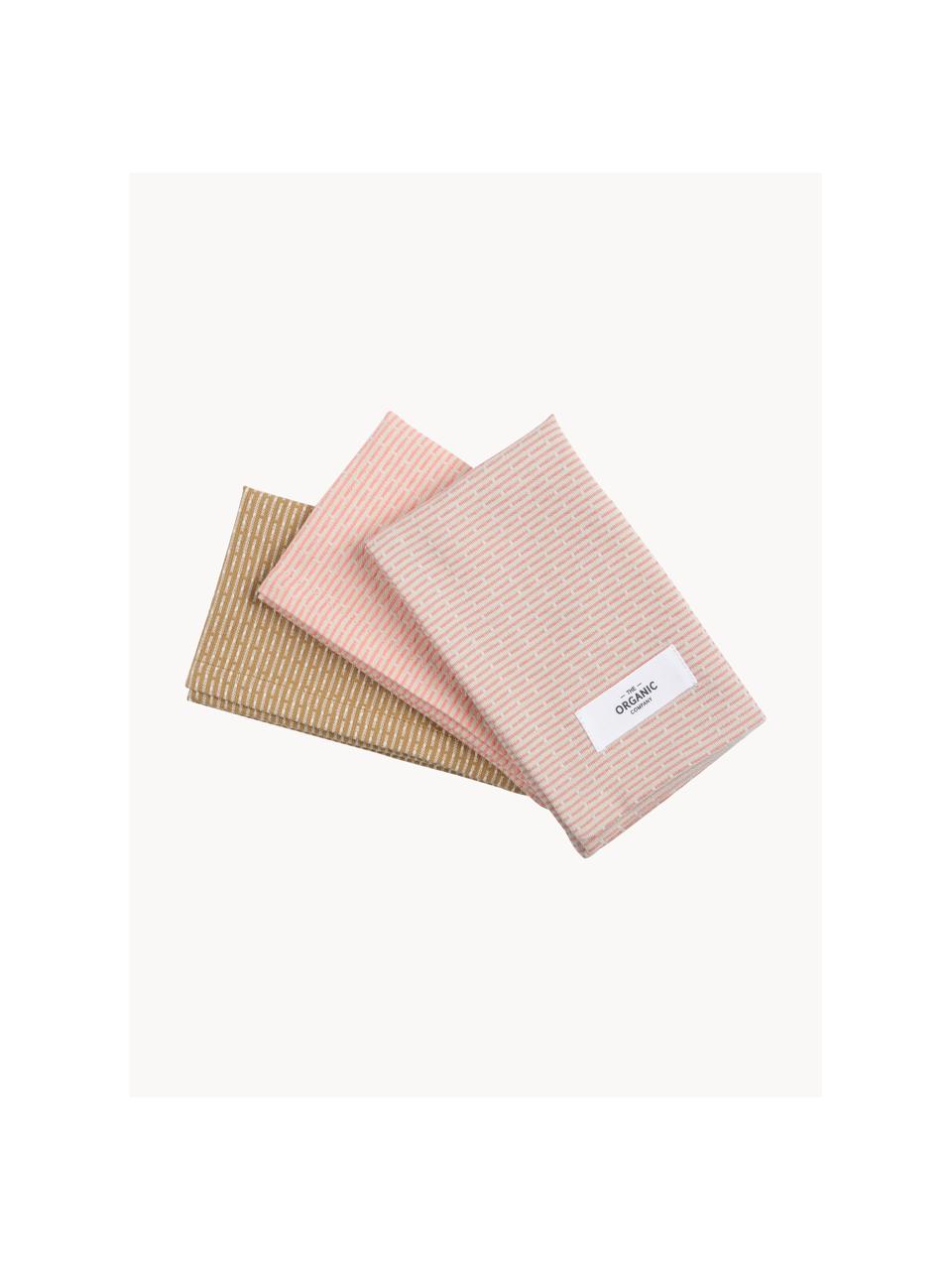 Theedoeken Joseph van biokatoen, set van 3, 100% katoen (Bio), GOTS-gecertificeerd, Lichtroze, Peach, beige, B 30 x L 35 cm