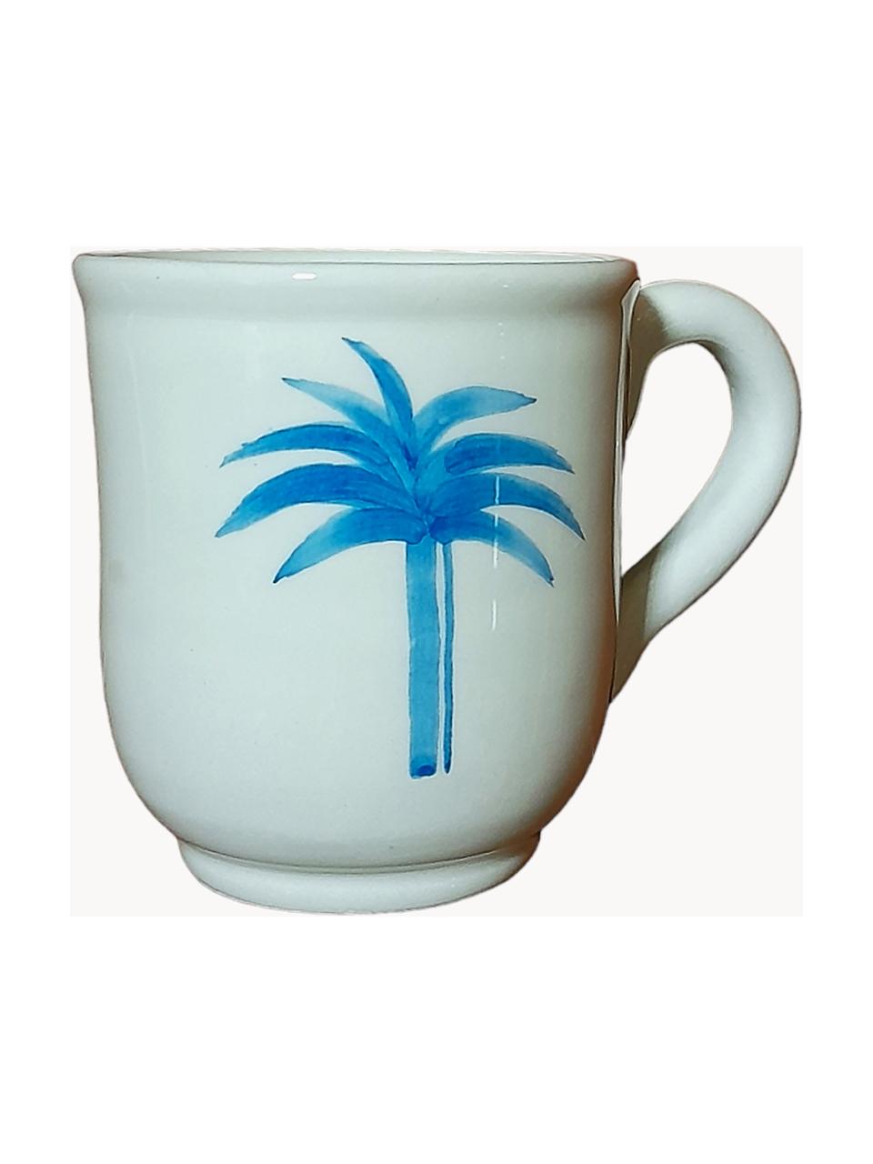 Handbemalte Tasse The Palms, Keramik, Weiss, Blau, Ø 5 x H 9 cm, 300 ml