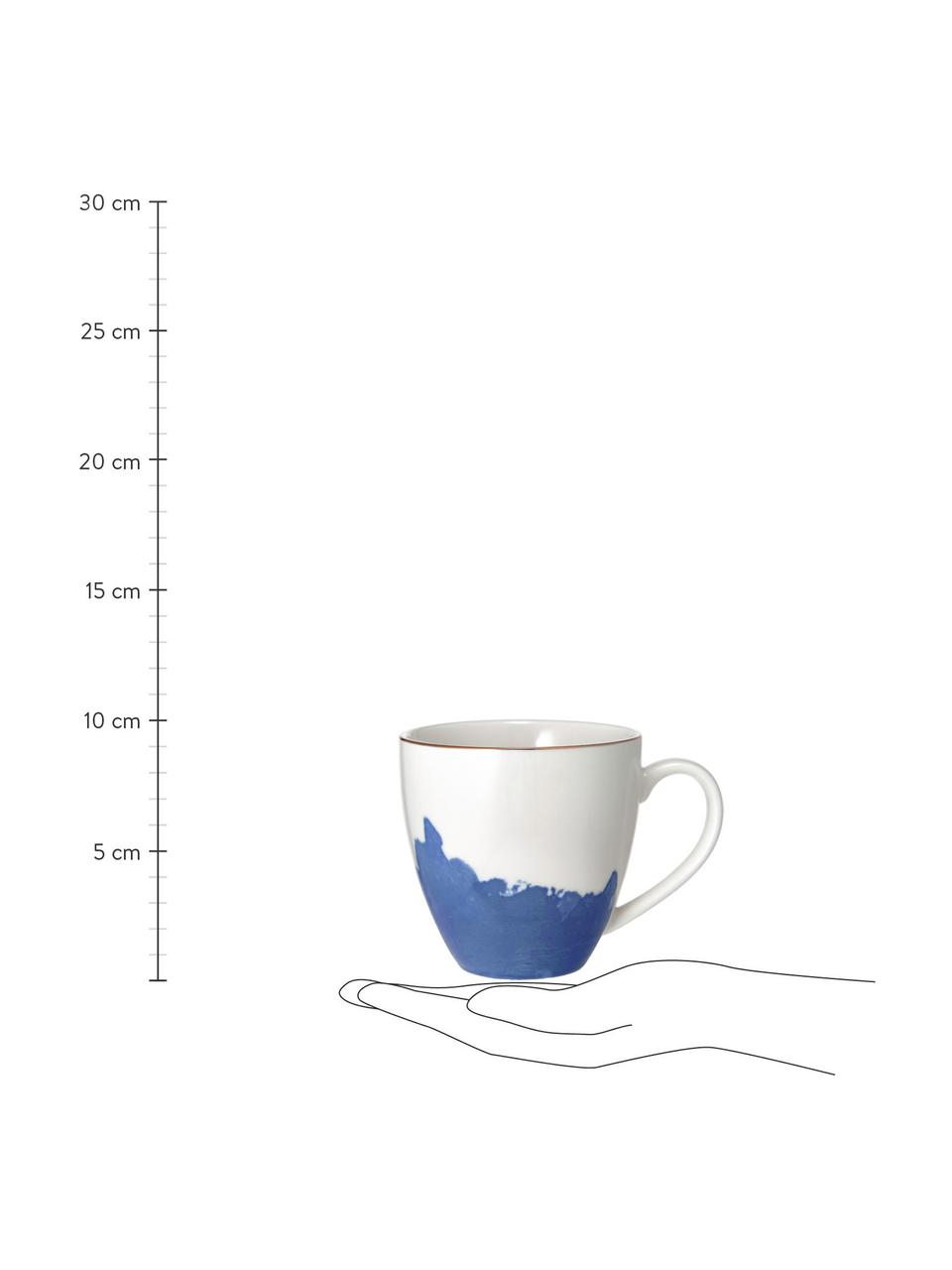 Porzellan Kaffeetasse Rosie mit abstraktem Muster und goldfarbenem Rand, 2 Stück, Porzellan, Weiß,Blau, Ø 12 x H 9 cm