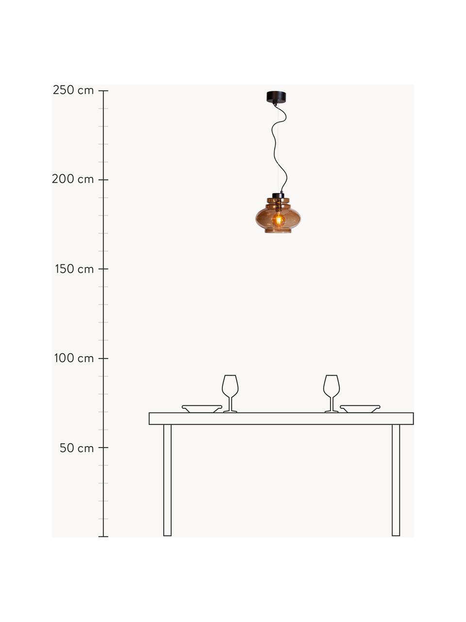 Lampa wisząca ze szkła dmuchanego Dolores, Brązowy transparentny, czarny, Ø 30 x W 26 cm