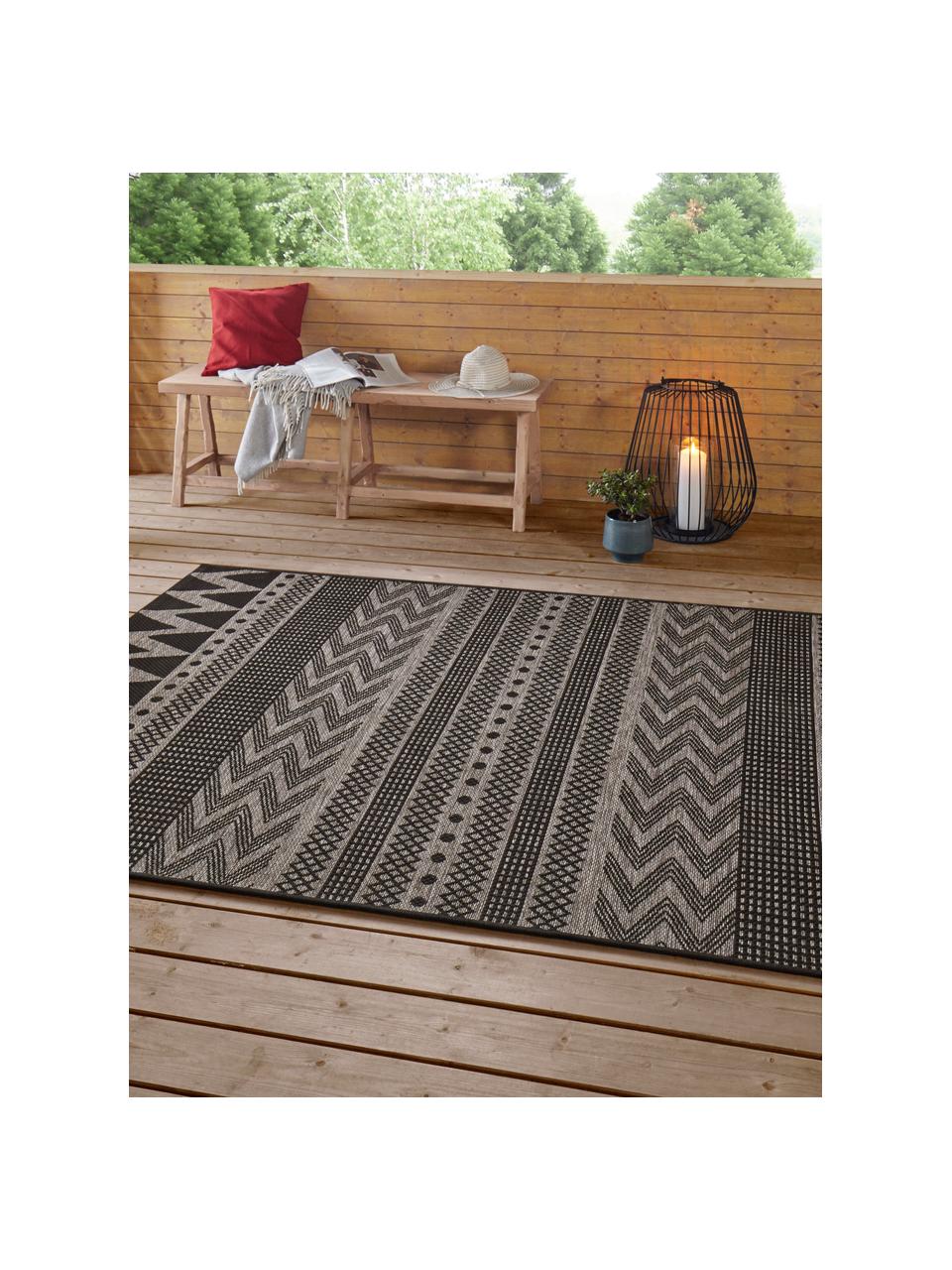 In- & outdoor vloerkleed Sidon met grafisch patroon, 100% polypropyleen, Beige, zwart, B 200 x L 290 cm (maat L)