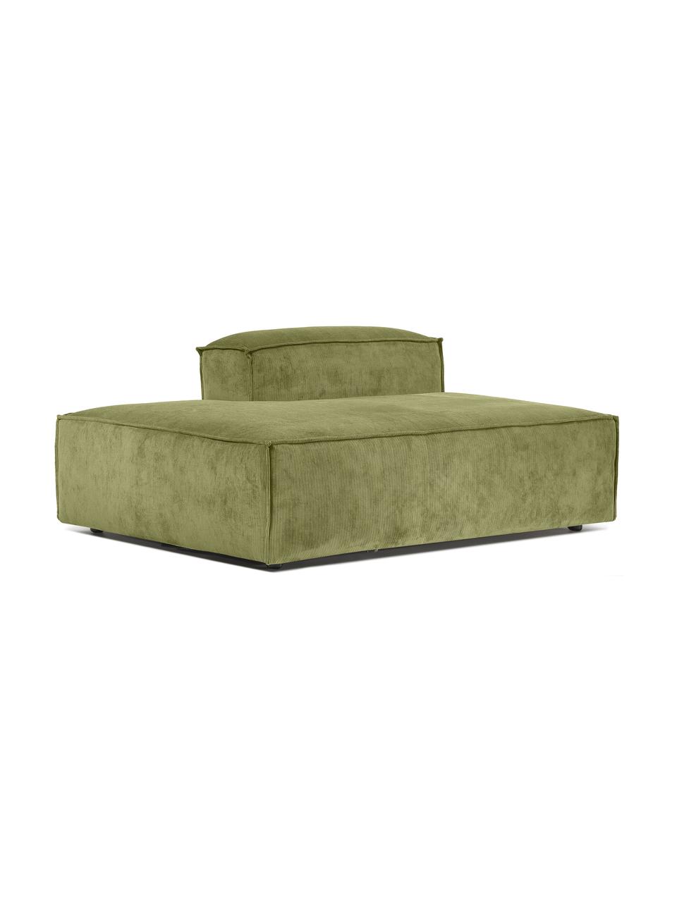 Szezlong modułowy ze sztruksu Lennon, Tapicerka: sztruks (92% poliester, 8, Stelaż: lite drewno, sklejka, Nogi: tworzywo sztuczne Ten pro, Zielony sztruks, S 150 x W 68 cm, oparcie prawostronne