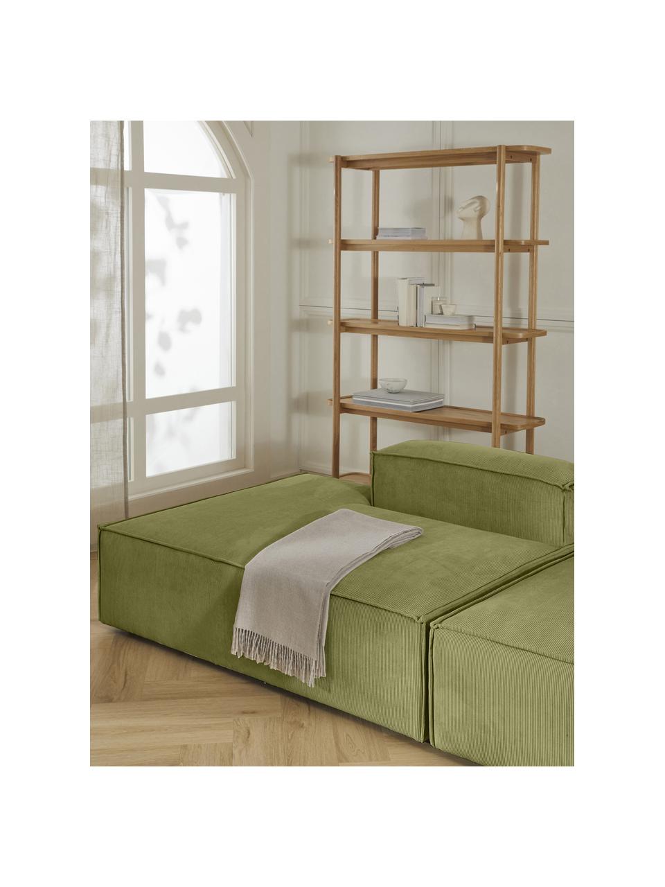 Szezlong modułowy ze sztruksu Lennon, Tapicerka: sztruks (92% poliester, 8, Stelaż: lite drewno, sklejka, Nogi: tworzywo sztuczne Ten pro, Zielony sztruks, S 150 x W 68 cm, oparcie prawostronne